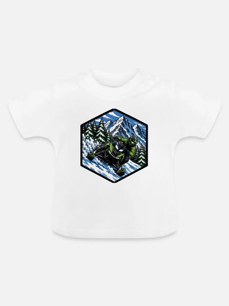 Schneemobilfahren dynamisch auf Schnee klettern - Baby Bio-T-Shirt mit Rundhals - Weiß