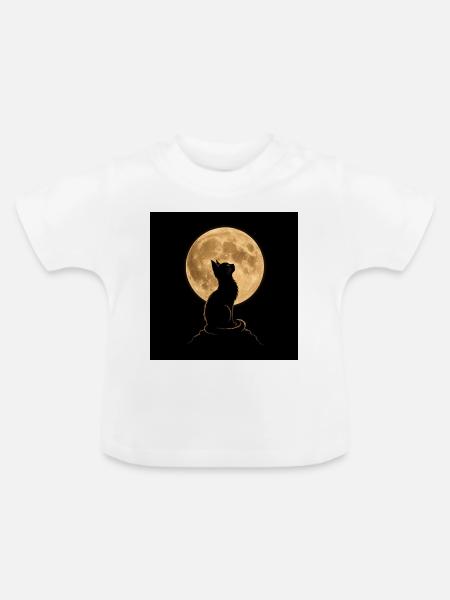 Wolfssilhouette unter Vollmond - Baby Bio-T-Shirt mit Rundhals - Weiß