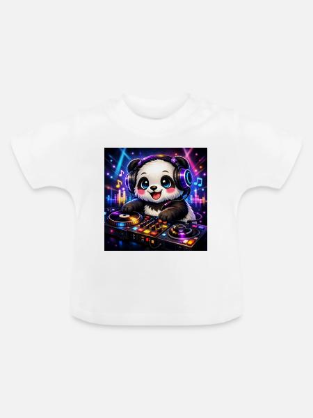 DJ Panda – Beat Mode ON 🎧🐼 - Baby Bio-T-Shirt mit Rundhals - Weiß