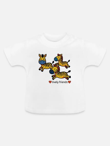 Temperamentvolle Zebra-Freunde in Bewegung - Baby Bio-T-Shirt mit Rundhals - Weiß