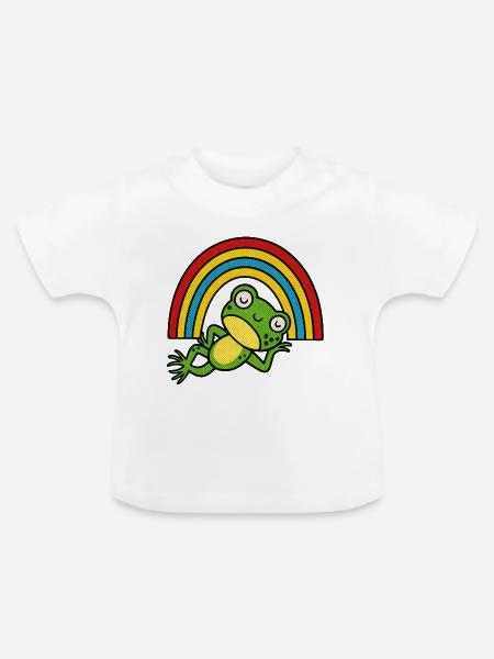 Relaxender Frosch unter dem Regenbogen - Baby Bio-T-Shirt mit Rundhals - Weiß