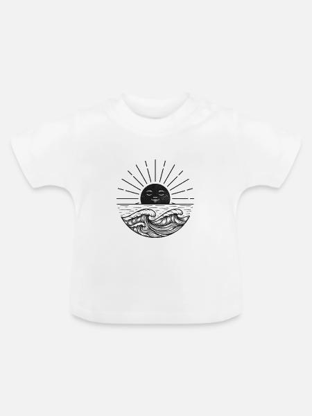Mondsonne über Wellen - Baby Bio-T-Shirt mit Rundhals - Weiß