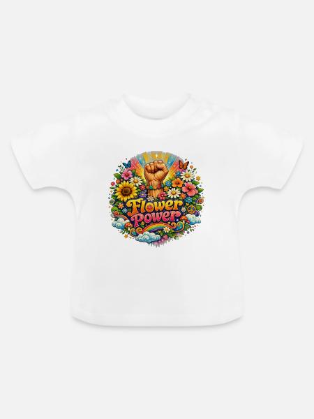 Flower Power Fist Blumenreigen - Baby Bio-T-Shirt mit Rundhals - Weiß