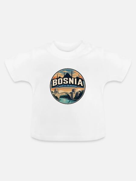 Retro Bosnia Mostar Stari Höchstabzeichen - Baby Bio-T-Shirt mit Rundhals - Weiß