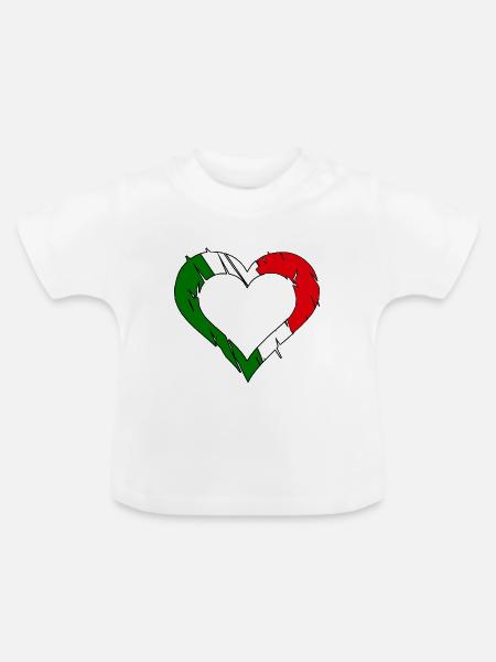 Italienflaggenherz zerkratzt - Baby Bio-T-Shirt mit Rundhals - Weiß