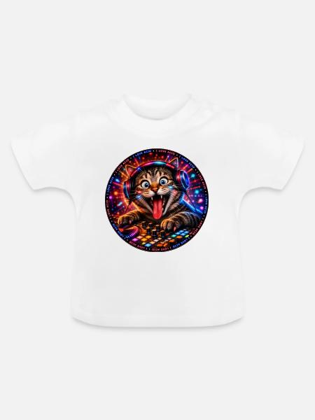 DropWild Milo DJ cat - Baby Bio-T-Shirt mit Rundhals - Weiß