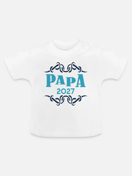 Papa 2027, Baby verkünden - Baby Bio-T-Shirt mit Rundhals - Weiß