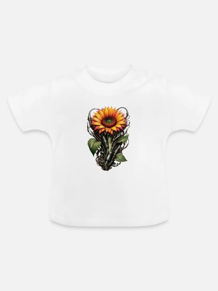 Mechanische Sonnenblume - Baby Bio-T-Shirt mit Rundhals - Weiß