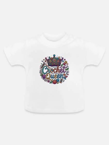 Gehäkelte Königinnenkrone - Baby Bio-T-Shirt mit Rundhals - Weiß