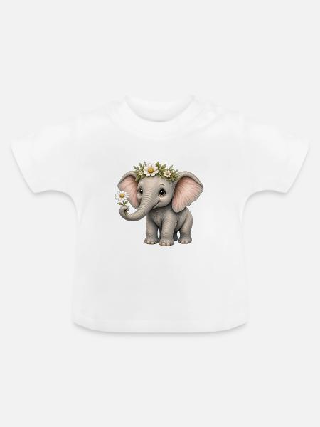 Cute Elephant – Daisy Trunk Friend - Baby Bio-T-Shirt mit Rundhals - Weiß
