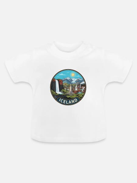 Island-Reiseabzeichen Skogafoss-Wasserfallvulkan - Baby Bio-T-Shirt mit Rundhals - Weiß