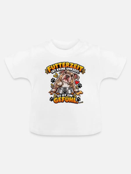 Futterzeit ist ein Gefühl - Baby Bio-T-Shirt mit Rundhals - Weiß
