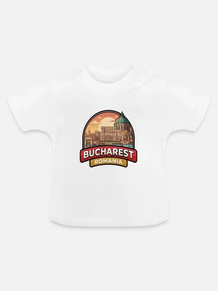 Bukarest Rumänien Reiseabzeichen Parlament Stadtkunst - Baby Bio-T-Shirt mit Rundhals - Weiß