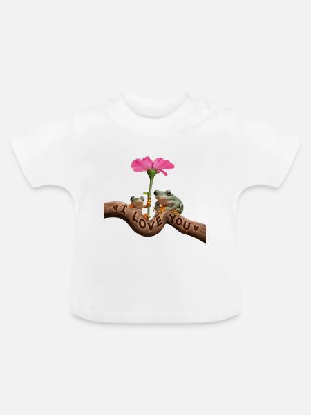 Froschliebe unter rosa Blüte - Baby Bio-T-Shirt mit Rundhals - Weiß