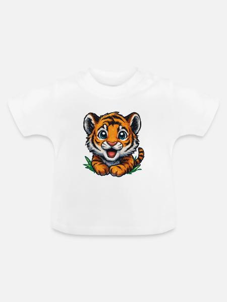 Kuscheltigerchen – Süßes Jungtier - Baby Bio-T-Shirt mit Rundhals - Weiß