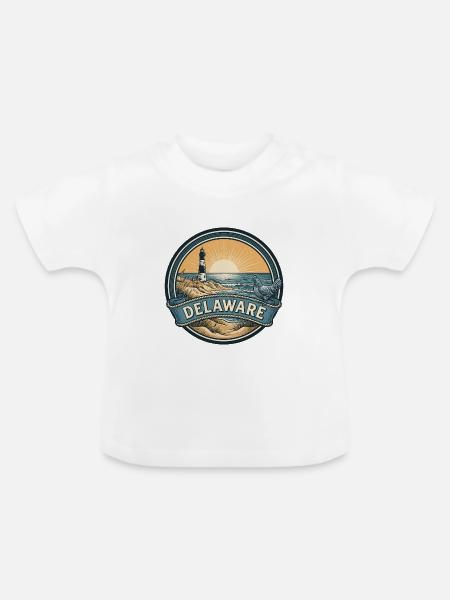 Delaware Cape Henlopen Retro-Reiseabzeichen - Baby Bio-T-Shirt mit Rundhals - Weiß