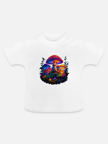 Magischer Pilz Neon Wald - Baby Bio-T-Shirt mit Rundhals - Weiß