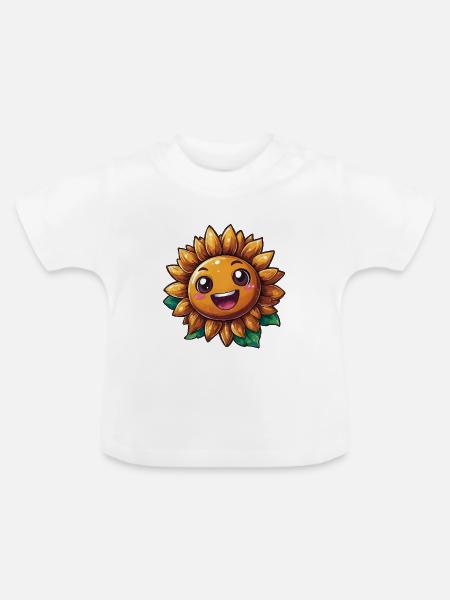 Sonnenblume mit freundlichem Lächeln - Baby Bio-T-Shirt mit Rundhals - Weiß