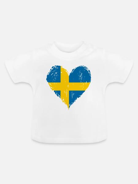 Schweden Herzflagge Grunge - Baby Bio-T-Shirt mit Rundhals - Weiß