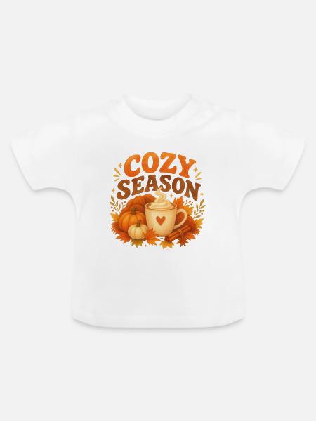 Saison, Kaffee einhüllen, Herbst - Baby Bio-T-Shirt mit Rundhals - Weiß