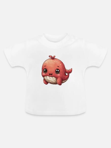 Kawaii Rosa Walbaby - Baby Bio-T-Shirt mit Rundhals - Weiß
