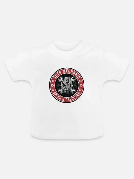 Auto Mechanic Kolbenschlüssel Garagenabzeichen Geschenk - Baby Bio-T-Shirt mit Rundhals - Weiß