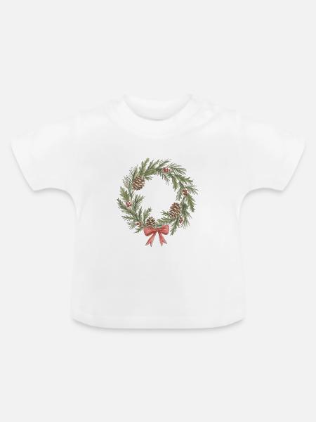 Rustikale Weihnachtskranz mit Tannenzapfen - Baby Bio-T-Shirt mit Rundhals - Weiß