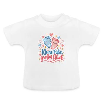 Kleine Füße, großes Glück - Baby Bio-T-Shirt mit Rundhals - Weiß - Vorne