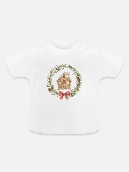Lebkuchenhaus Weihnachtskranz - Baby Bio-T-Shirt mit Rundhals - Weiß
