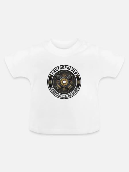 Fotografen-Kamera-Blenden-Objektiv-Abzeichen-Geschenk - Baby Bio-T-Shirt mit Rundhals - Weiß