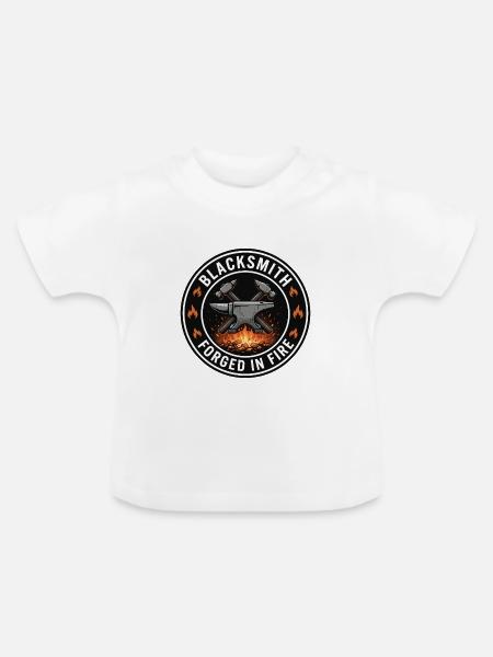 Schmied in Feuer gefälschtes Amboss-Abzeichen-Geschenk - Baby Bio-T-Shirt mit Rundhals - Weiß