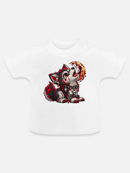 Gothic Werwolf – Dunkler Wolf mit Blutmond - Baby Bio-T-Shirt mit Rundhals - Weiß