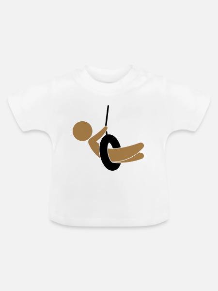 Kind sitzt auf einer Schaukel - Baby Bio-T-Shirt mit Rundhals - Weiß