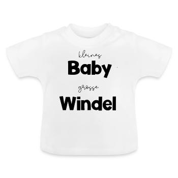 Kleines Baby - Grosse Windeln - Baby Bio-T-Shirt mit Rundhals - Weiß - Vorne