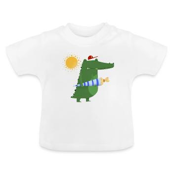 Ecolier Crocodile | Idée de cadeau de début d'école - T-shirt bio col rond Bébé - blanc - Devant