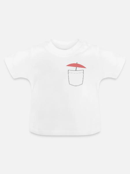 Brusttasche mit Sonnenschirm - Baby Bio-T-Shirt mit Rundhals - Weiß