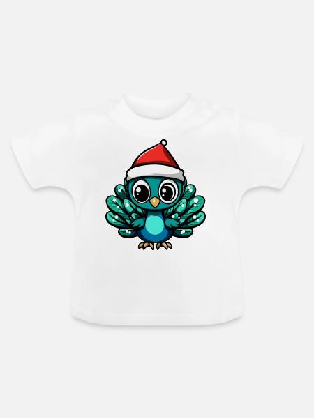 Pfau Vogel Weihnachten Niedlich - Baby Bio-T-Shirt mit Rundhals - Weiß