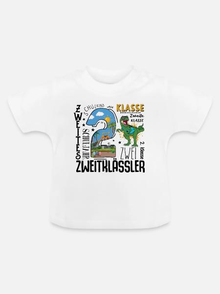 2. Klasse Dino T-Rex - Baby Bio-T-Shirt mit Rundhals - Weiß