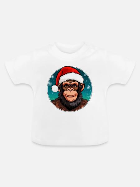 Weihnachten Schimpansen - Baby Bio-T-Shirt mit Rundhals - Weiß