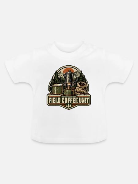 Field Coffee Unit – Retro-Campingkaffee - Baby Bio-T-Shirt mit Rundhals - Weiß
