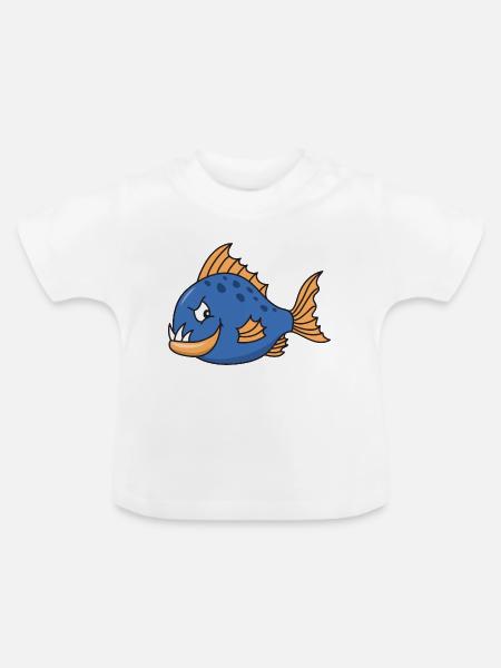 Funny Cute Cool Fish Piranha - Økologisk baby-T-skjorte med rund hals - hvit