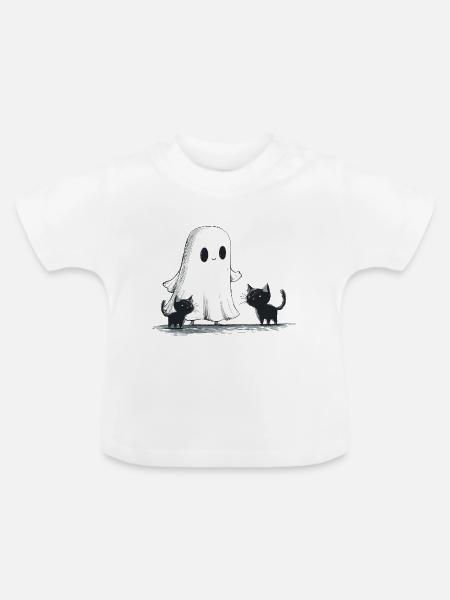 Geist Schwarze Katzen Halloween Geist - Baby Bio-T-Shirt mit Rundhals - Weiß