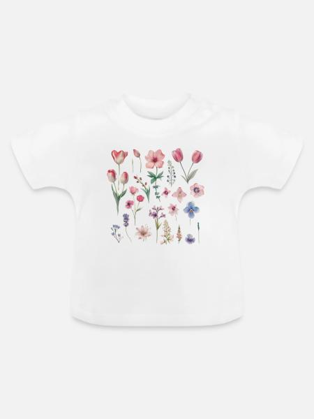 Frühlingsblumen - Baby Bio-T-Shirt mit Rundhals - Weiß