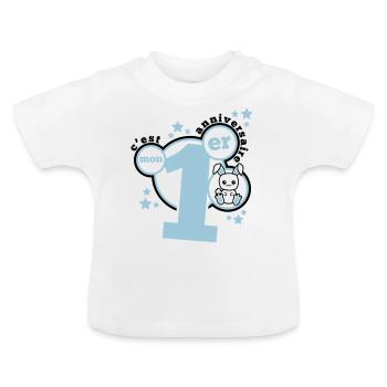 c'est mon 1er anniversaire - T-shirt bio col rond Bébé - blanc - Devant