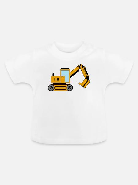 Baufahrzeug - Bagger - Baby Bio-T-Shirt mit Rundhals - Weiß