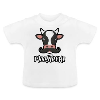 Moostache Cow - Kuh mit Schnurrbart - Baby Bio-T-Shirt mit Rundhals - Weiß - Vorne
