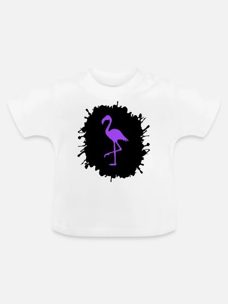 flamingo splatter - Baby Bio-T-Shirt mit Rundhals - Weiß