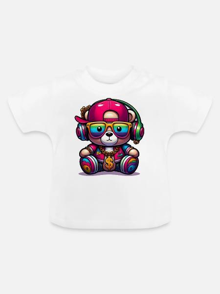Bunter Teddybär - Baby Bio-T-Shirt mit Rundhals - Weiß