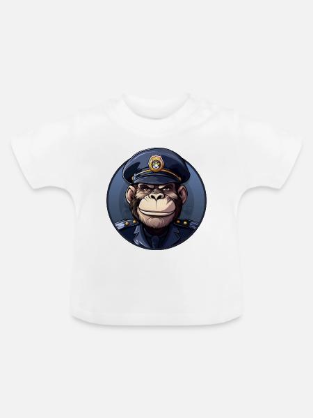 Affen Polizistin - Baby Bio-T-Shirt mit Rundhals - Weiß