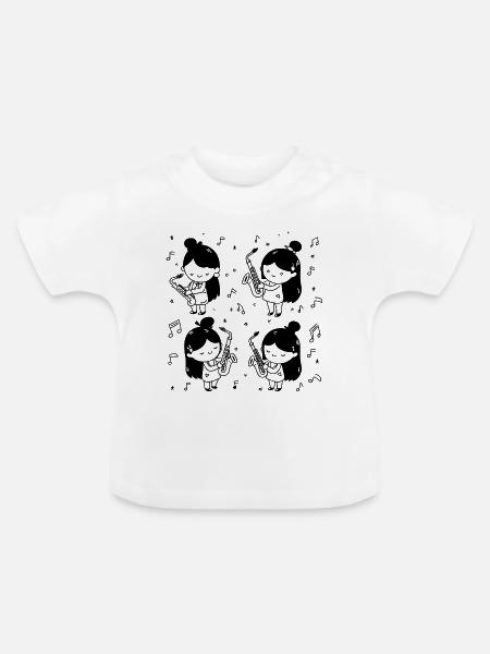 Cartoon Saxophon Mädchen - Baby Bio-T-Shirt mit Rundhals - Weiß